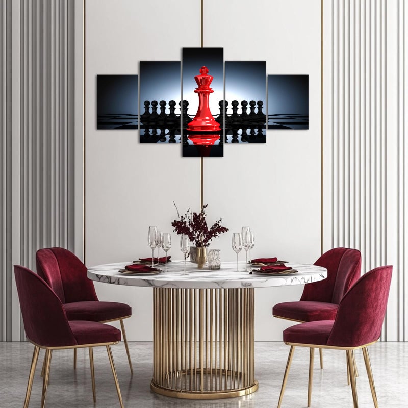 iHAPPYWALL Large 5 Pieces Modern Black And Red King And Knight Chess Pictures Print Canvas Wall Art for Home Chess Game RoomLiving Room Decor Ready To Hang - Image 5